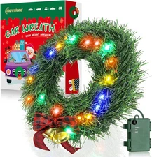 Moveland 11" LED Christmas Car Wreath – 5-Color Light Holiday Auto Decor