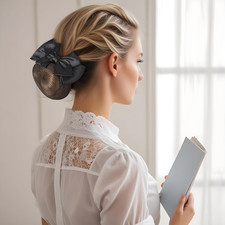 2 Pieces Hair Snood Net, Women'S Bun Cover Hairnet Satin Bow Barrette French Cli