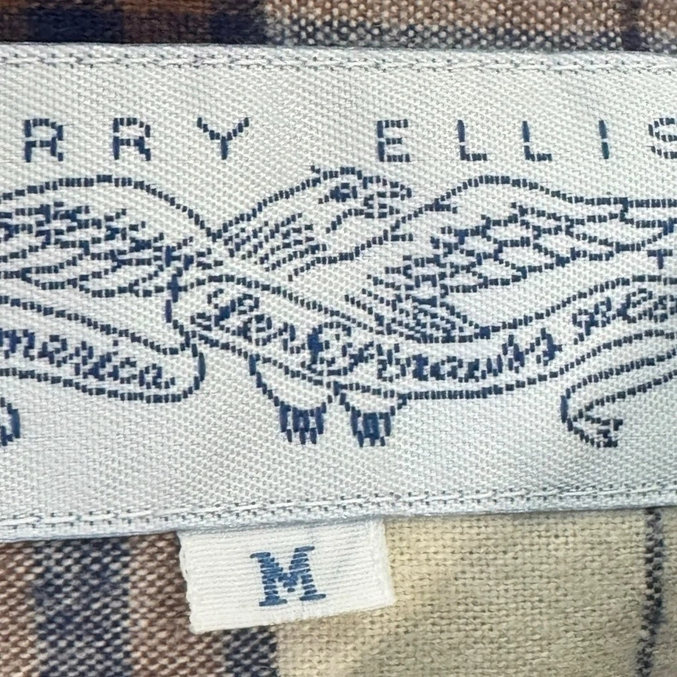 Perry Ellis NEW 90’s DEAD STOCK  Blue Brown Cream Plaid Casual Shirt Size MEDIUM - Image 3 of 4