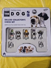 The Dog Deluxe Collectors Chess Set, Sealed,  Tin Case, 32 Piece Set With Board