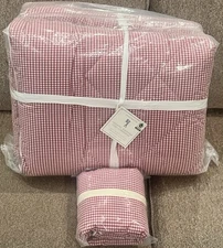 NEW Pottery Barn Kids Organic Gingham Cozy Twin Comforter & Std Sham, Red/White