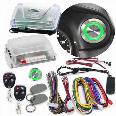 Green LED Billet Push Button Engine Start Keyless Entry Remote Start & RFID Kit
