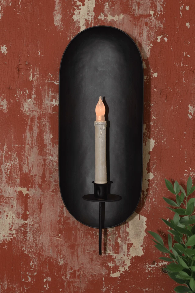 Primitive Colonial Black Metal Drawing Room Candle Sconce 15" - Image 3 of 4