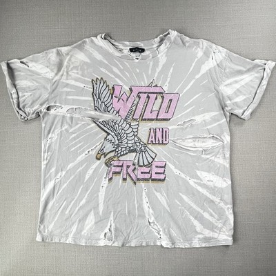Zutter T-Shirt Women Small Gray Tie Dye Wild and Free Eagle Distressed Graphic