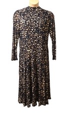 M&S Womens Midi Column Lined Dress size 18 reg Mesh Jersey Printed Brown Mix