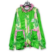 Giacca a vento Vintage verde e rosa a fantasia con zip anni 80 90 - Taglia 46 uo