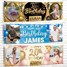 2ft x 6ft Personalised Fabric Happy Birthday Banner Photo Party Gift