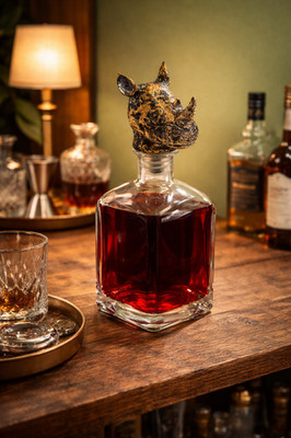 Große Glas Vorratsflasche Dekanter mit Nashorn Kopf Stopfen