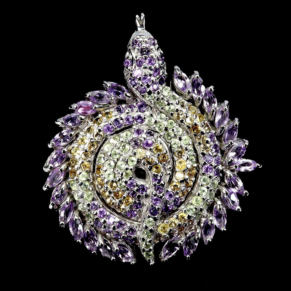 Anello In Argento Sterling 925 Con Gemme Di Amatista, Peridoto E Zaffiro 8 - Immagine 2 di 4