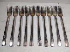 vintage 10 International Silver 1947 Rogers Bros forks monogram P Extra Plate IS