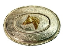 Large Alpaca Mexico Belt Buckle Vintage Tooled Ornate Horse Head Marked