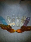 Fenton Shoe Lot Of Eight, Seven Cat Heads And One Pink Cabbage Rose