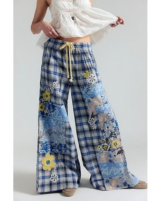 Free People Brooks Embroidered Wide-Leg Patchwork Pants Blue NWT XL SOLD OUT image 2