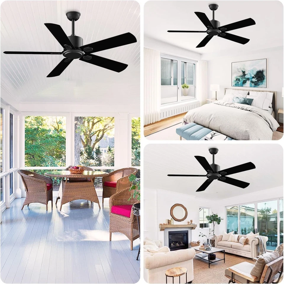 Ceiling Fan LED Light 52 Inch Indoor Bedroom Low Ceiling Flush Mount 5 Blades - Image 2 of 4