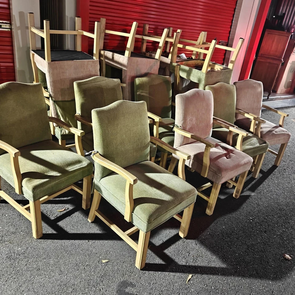 Juego de sillones tapizados de madera vintage - verde y beige - resistentes, retro Foto 3 de 4