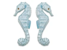 T.I. designs Handcrafted Set Of Two Wooden Blue Seahorses. GUC. Wall Decor