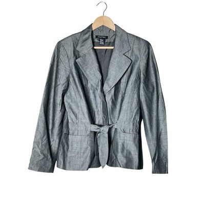 Etcetera Silver Gray wool blend Tie-Waist Blazer Jacket size 14 B124