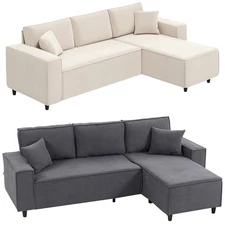 HOMCOM Chaise Sectional Sofa, Corduroy Fabric Corner Couch