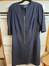 Tahari Arthur S. Levine Blue Solid Sheath Dress Boat Neck Knee Length 16