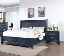 Transitional Style 3pc Queen Size Bed 2x Nightstand Set Bedroom Furniture