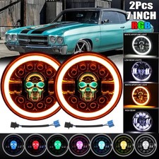 Pair 7 Inch Round Rgb Skull Led Headlights Halo Drl For Ford Model A 1930 1931 Pair 7 Inch Round Rgb Skull Led Headlights Halo Drl For Ford Model A 1930 1931