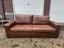 Next Brown Real Leather Three Seater Sofa Delivery Available
