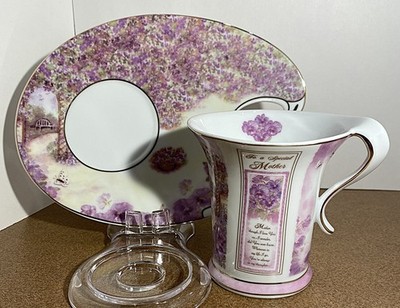 To A Special Mother Tea Cup Saucer Purple Flowers Sentimental Season Granny Core