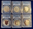 2024 MORGAN AND PEACE SILVER DOLLARS, 6-COIN SET, PCGS MS/PF/PR-70, SHIPS FREE