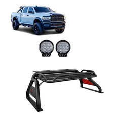 Black Horse ATLAS Roll Bar Bed Rack Black w/9"LED Fits 2007-2023 Sierra 3500 HD