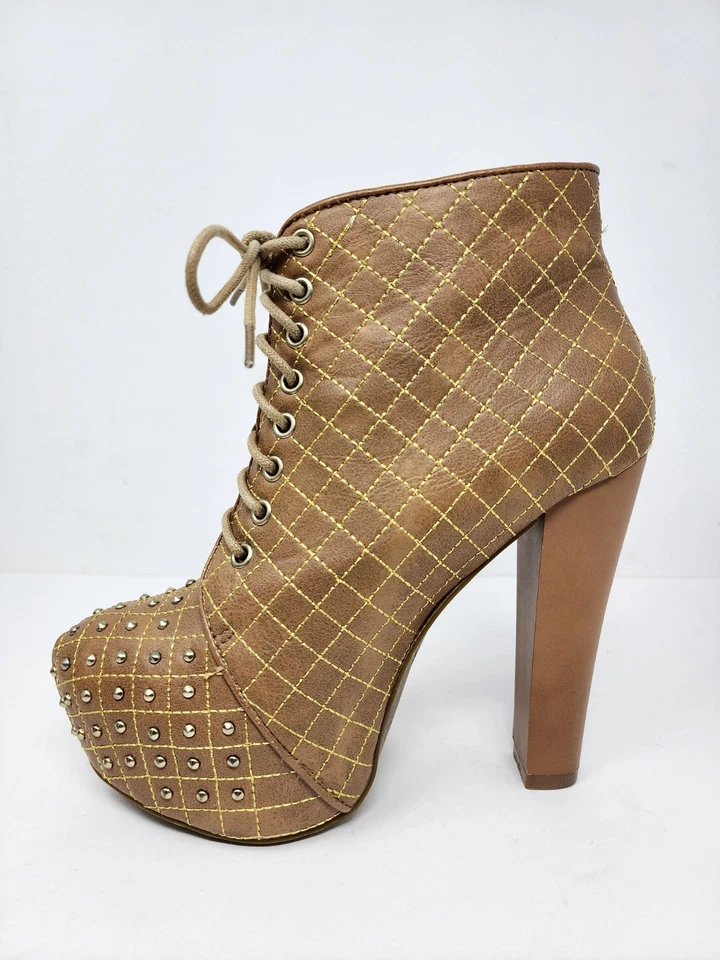 Charlotte Russe Mujer 7 Camel Tostado Acolchado Botines Tacones Dorado Tachuelas Botines Foto 4 de 4