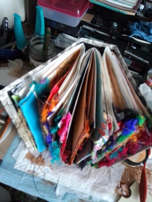 Large junk journal, blank pages, fabric trim, 4 signatures, variety papers