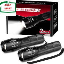 2 Pack Tactical Flashlights Torch, Military Grade 5 Modes 3000 High Lumens Led W