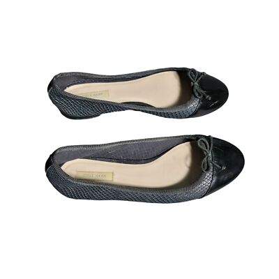 Cole Haan Ballet Flat Shoes B Black Leather Snakeskin Bow - Main Image