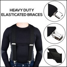 Mens Elasticated Heavy Duty Clip On Trouser Braces Adjustable Suspenders 50mm