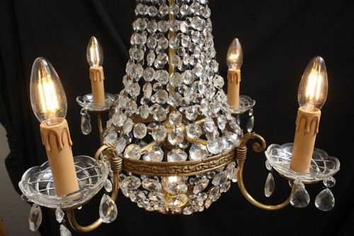 VINTAGE CHANDELIER TENT AND BAG BRASS & GLASS CEILING LIGHT (JU16) - Picture 4 of 8