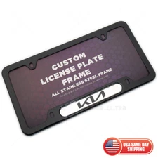 For New KIA Front or Rear Car License Plate Frame Cover Stainless Steel Black