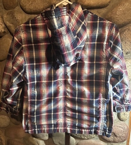 Gap Kids S 6/7 Multicolor Blue Plaid Pullover Hooded Spring Jacket - Picture 6 of 10