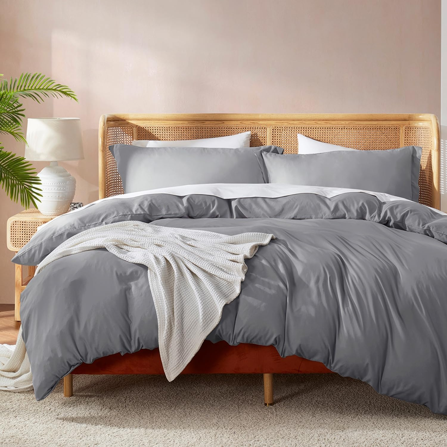 Grey Duvet Cover Queen Size - Soft Double Brushed Queen Duvet Cover Set, 3 Piece