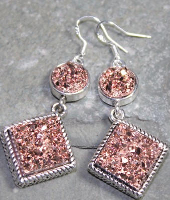 SILVER Vintage Style Copper Rainbow Titanium Druzy Earrings WP12705