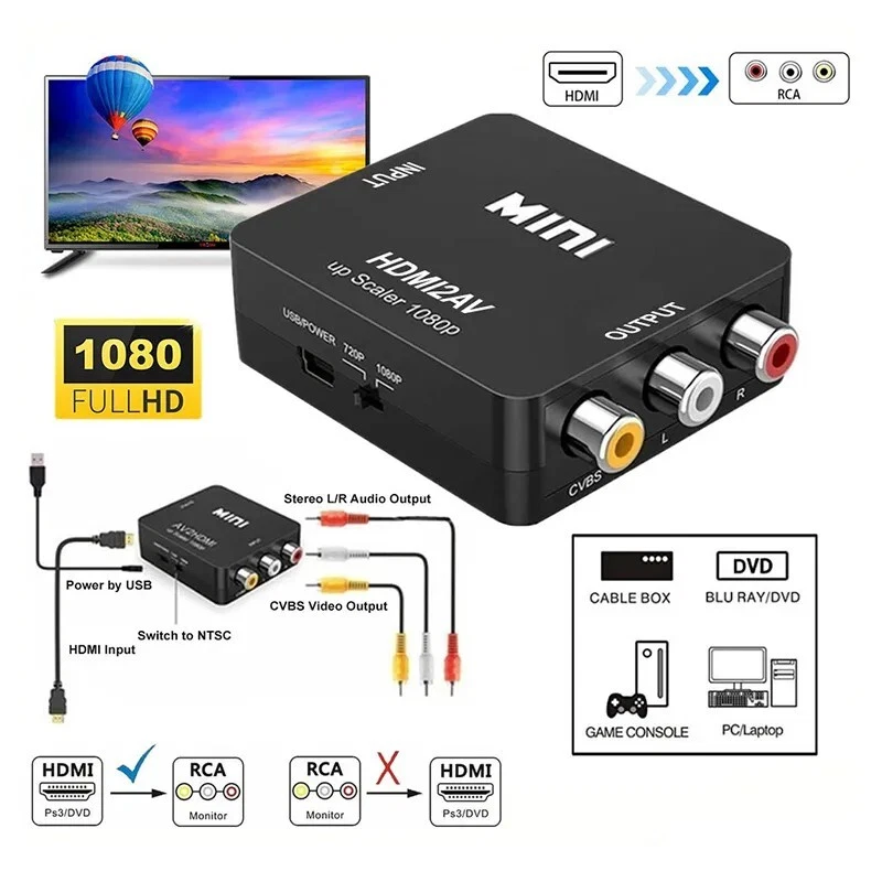 HDMI To RCA AV Converter Adapter 1080P CVBs 3RCA For Video Audio Xbox TV PC DVD - Image 4 of 4