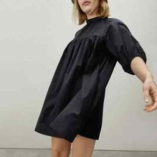 NEW Everlane Womens Black Cotton Short Sleeve The Shirred Mini Dress Size XSmall