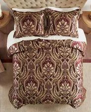 Croscill Julius Luxe Chenille Jacquard Damask Queen Comforter Set Burgundy - New