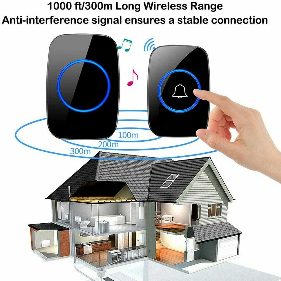 Waterproof Wireless Doorbell Adjustable Volume 1000FT Plugin Receiver 38 Chime - Image 3 of 4