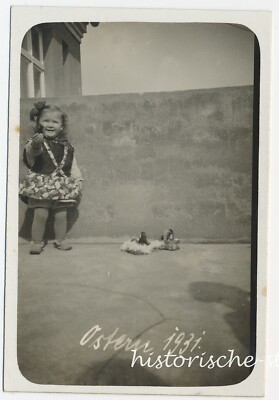 Little Girl for Easter 1931 - Easter Eggs Easter Nest - Vintage Photo 1930s