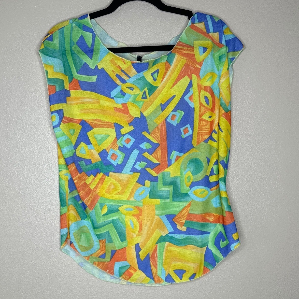 I'VORY VTG Abstract Print Top Colorful Geometric Pattern Sleeveless Blouse XL