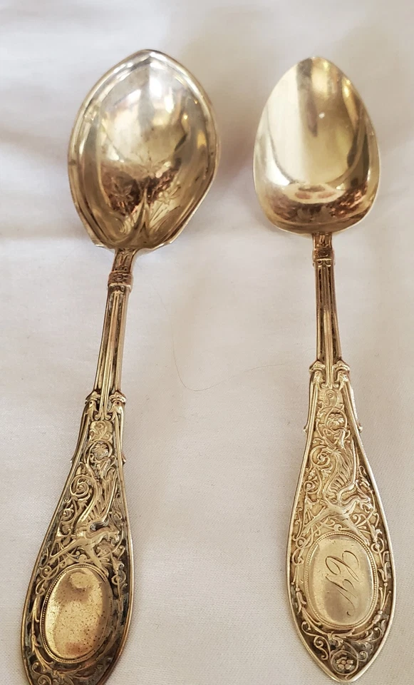 Sterling Whiting Arabesque 1875 Gottesleben Tsp & Preserve Spoon RARE HISTORIC - Image 2 of 4