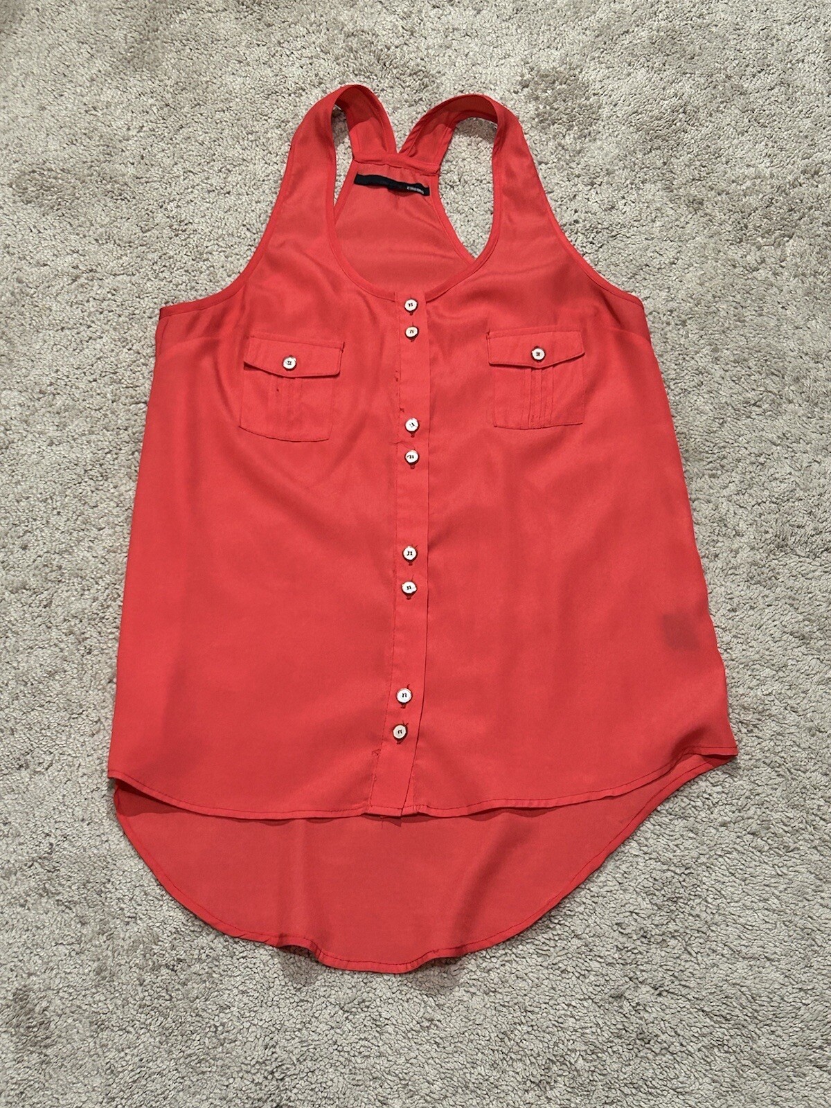 Ellison Womens Shirt Size Medium Orange Pockets High Low Flowy Button Front