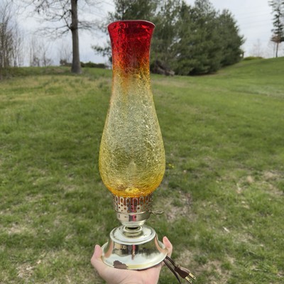 Kanawha Glass Style 17  Amberina Yellow Red Crackle Glass Hurricane Lamp  