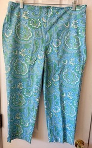 Talbots Womens Paisley Cropped Pants Size 14P Petite Blue Shades Stretch Cotton