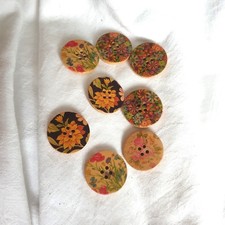 Vintage Stil Knöpfe x 8 floral bemalt Harz